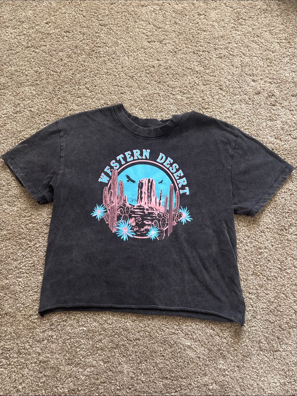 Western Desert Graphic T-Shirt in Black with Pink & Blue Print